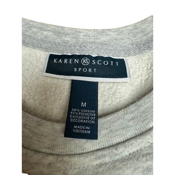 "Karen Scott Sport" Gray Christmas Sweater LG Polar Bear Graphic SZ M Cute Warm - Picture 5 of 9